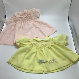 Vintage Newborn Smocked Dresses Lace Trimmed & Embroidered Pink‎ & Yellow